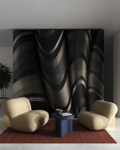 Dark textured waves 3D wall mural for the living room