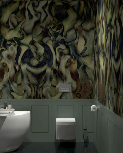 Dark green surrealistic gradient wall mural for the bathroom