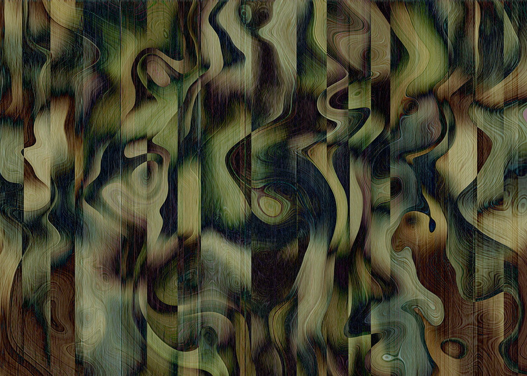 Modern wall mural with dark green surrealistic gradient with strips