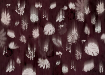 White leaves imprints on the dark background wall mural