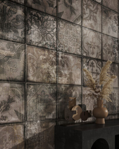 Vintage brown tiles wall mural for the living room