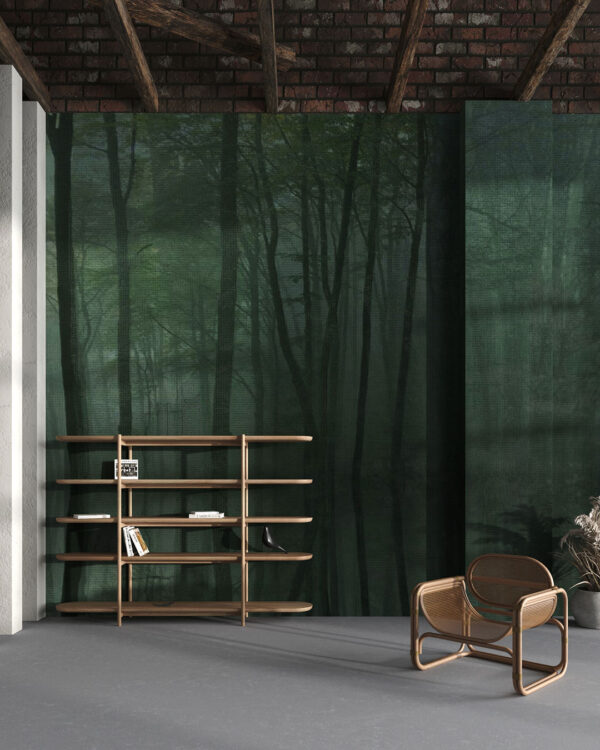Mysterious dark forest wall mural for the living room