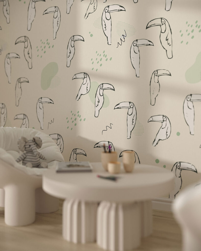 Tender toucan birds patterned wallpaper for a children's room