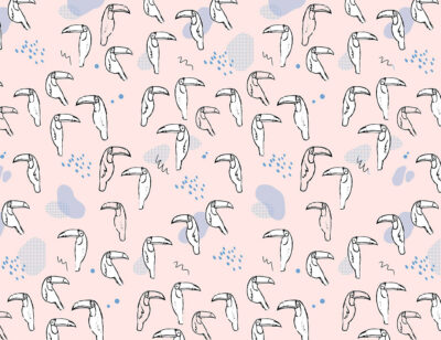 Tender toucan birds on the pink background patterned wallpaper