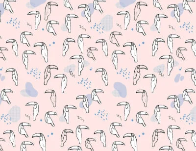 Tender toucan birds on the pink background patterned wallpaper