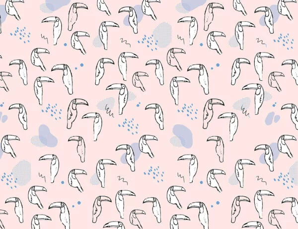 Tender toucan birds on the pink background patterned wallpaper