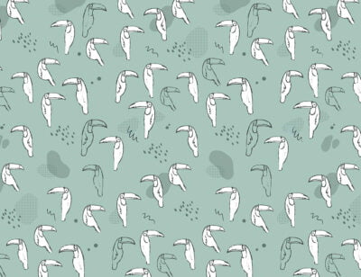 Tender toucan birds on the blue background patterned wallpaper