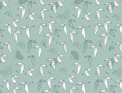 Tender toucan birds on the blue background patterned wallpaper