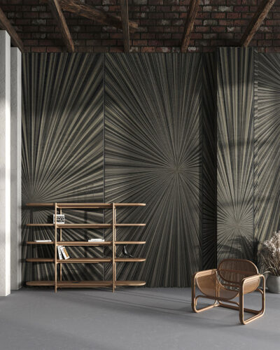 Dark 3D geometric panels wall mural for the living room