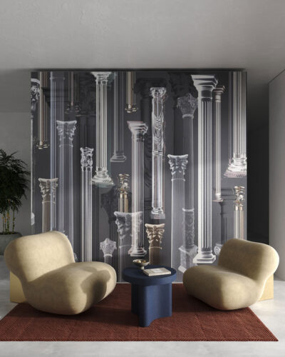 Dark-colored antique columns wall mural for the living room