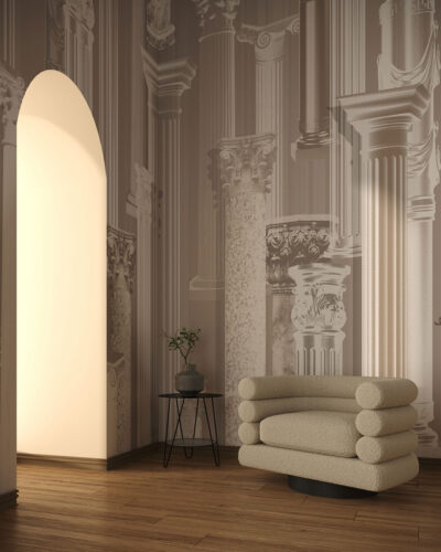Light-colored antique columns wall mural for the living room