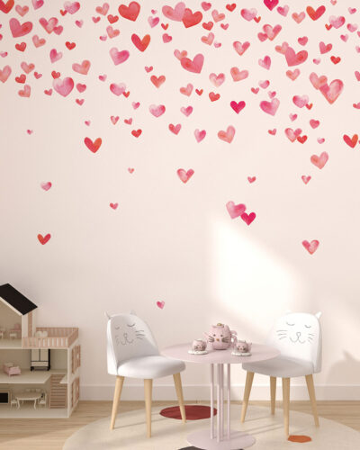 Cute watercolor hearts gradient wall mural for a children's room