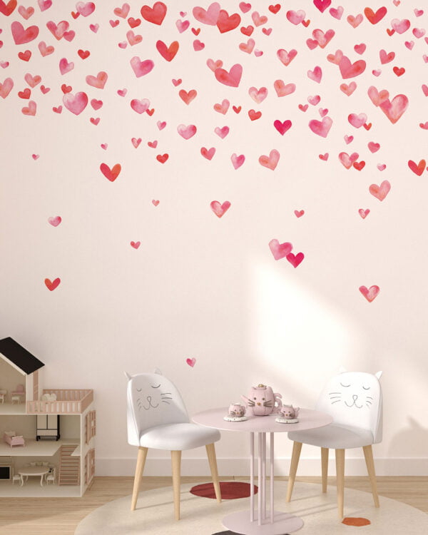 Cute watercolor hearts gradient wall mural for a children's room