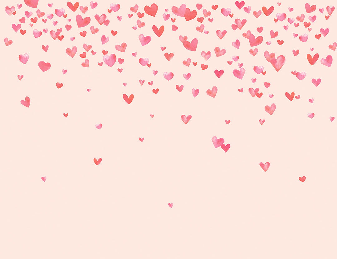 Cute watercolor hearts gradient kids wall mural on the pink background