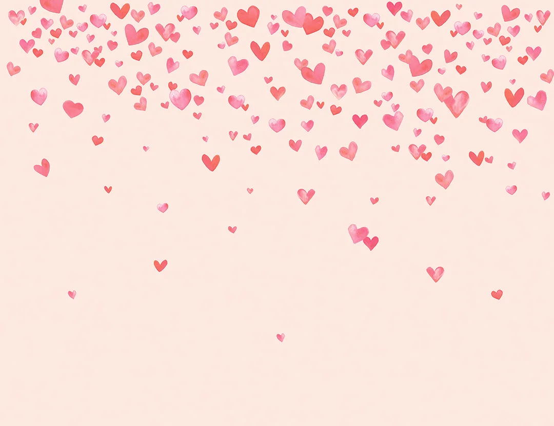 Cute watercolor hearts gradient kids wall mural on the pink background