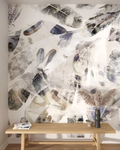 Light abstract feathers wall mural for the living room
