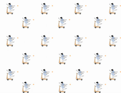 Cute dog driving a scooter kids patterned wallpaper
