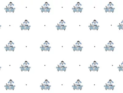 Cute cat and dog in a car patterned kids wallpaper
