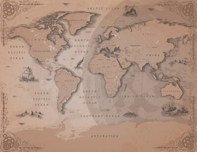 Vintage earth tone world map wall mural