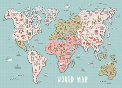 Explorer colorful kids world map wall mural