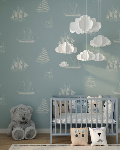 Minimalist yachts and ships patterned wallpaper for a children's room