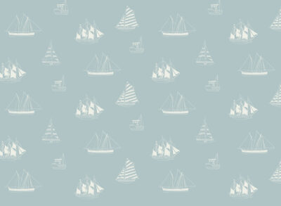 Minimalist yachts and ships blue kids patterned wallpaper