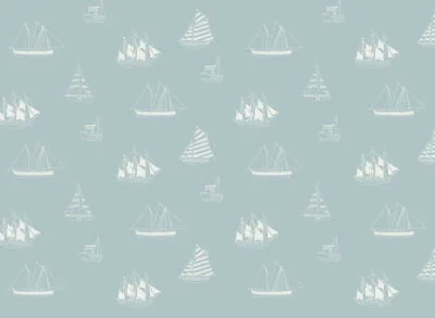 Minimalist yachts and ships blue patterned kids wallpaper