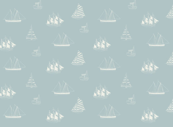 Minimalist yachts and ships blue kids patterned wallpaper