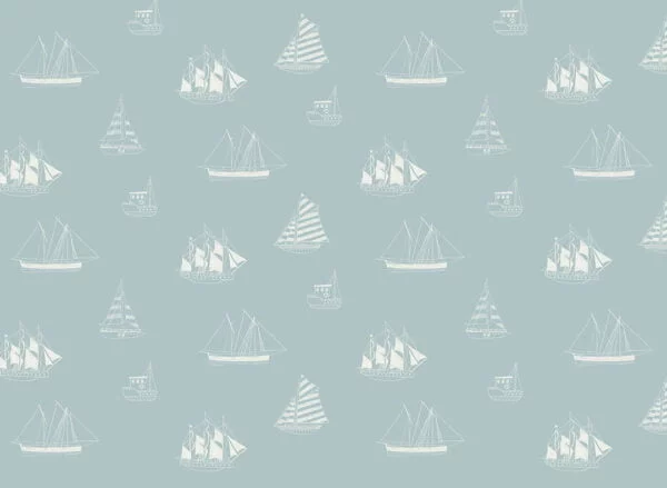 Minimalist yachts and ships blue patterned kids wallpaper