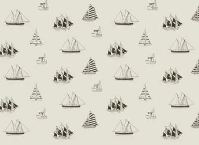 Minimalist black yachts and ships patterned kids wallpaper
