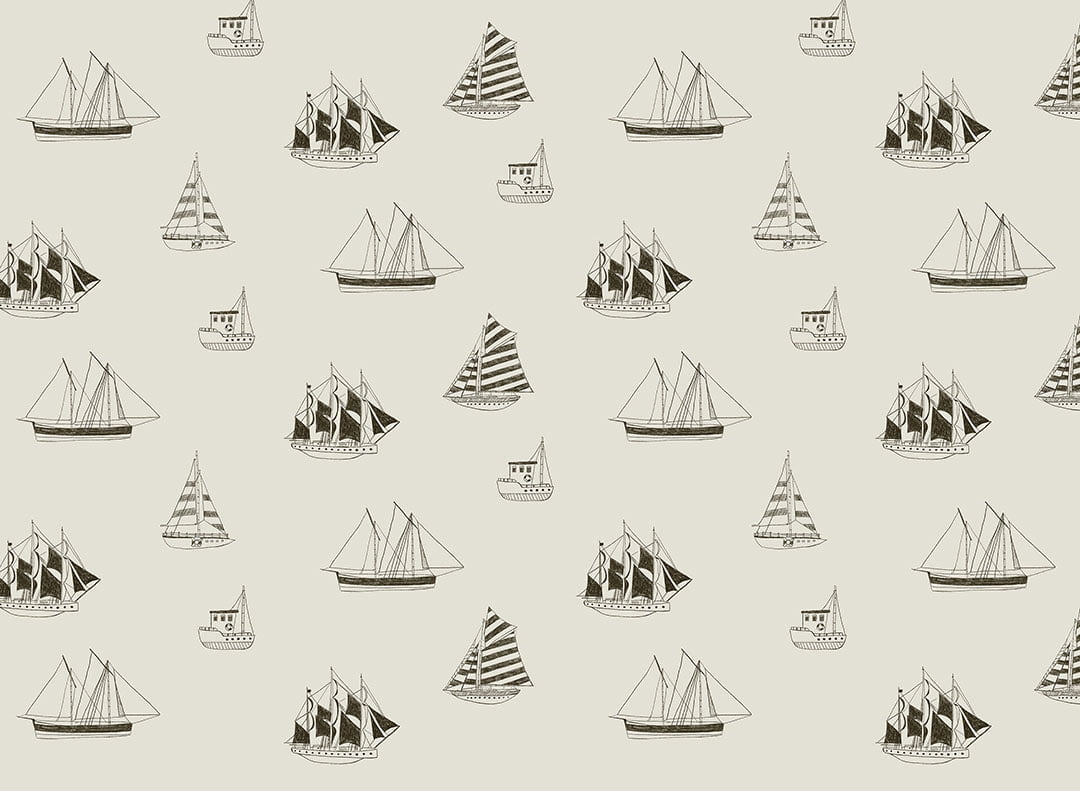 Minimalist black yachts and ships patterned kids wallpaper