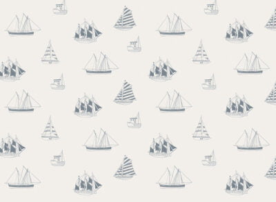 Minimalist gray yachts and ships patterned kids wallpaper