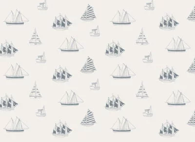 Minimalist gray yachts and ships patterned kids wallpaper