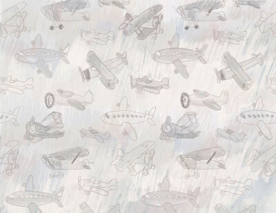 Delicate kids drawings of gray airplanes wallpaper