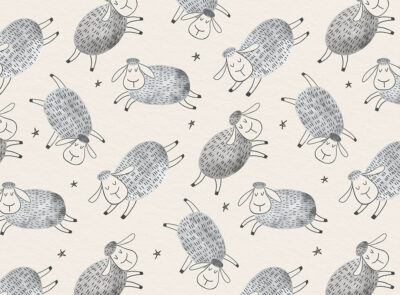 Cartoon styled cute sheep and stars patterned kids wallpaper