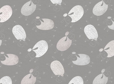 Cartoon styled silver sheep and stars patterned kids wallpaper