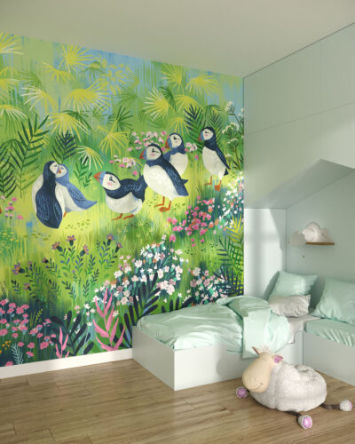 Bright colorful toucan birds wall mural for a children's room