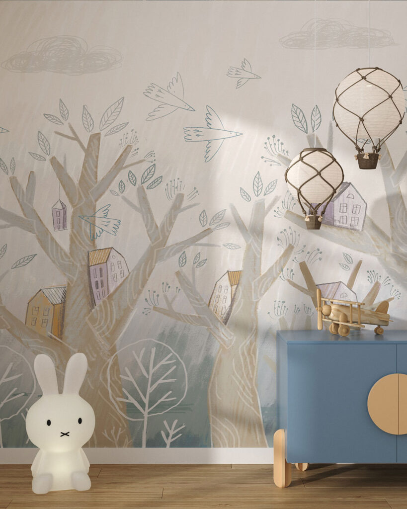 Fairy tale tree houses wall mural for a children's room