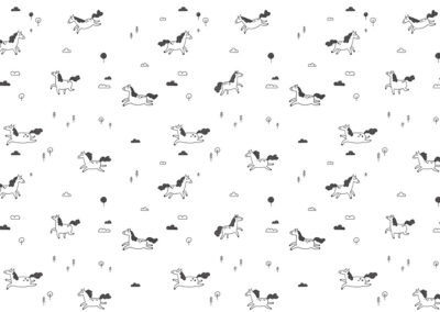 Minimalist black and white pony kids patterned wallpaper