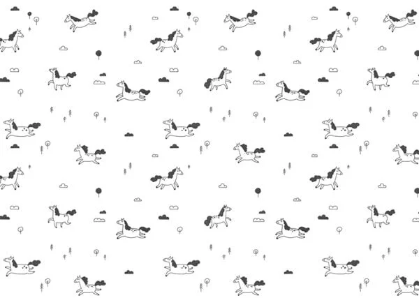 Minimalist black and white pony kids patterned wallpaper