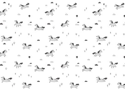 Minimalist kids wallpaper with pattern of a gray pony