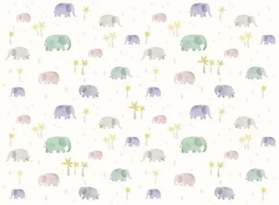 Kids wallpaper with delicate little watercolor elephants in the jungle