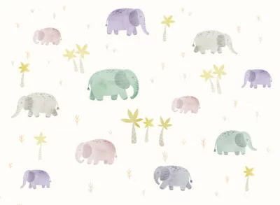 Delicate watercolor elephants in the jungle kids wallpaper
