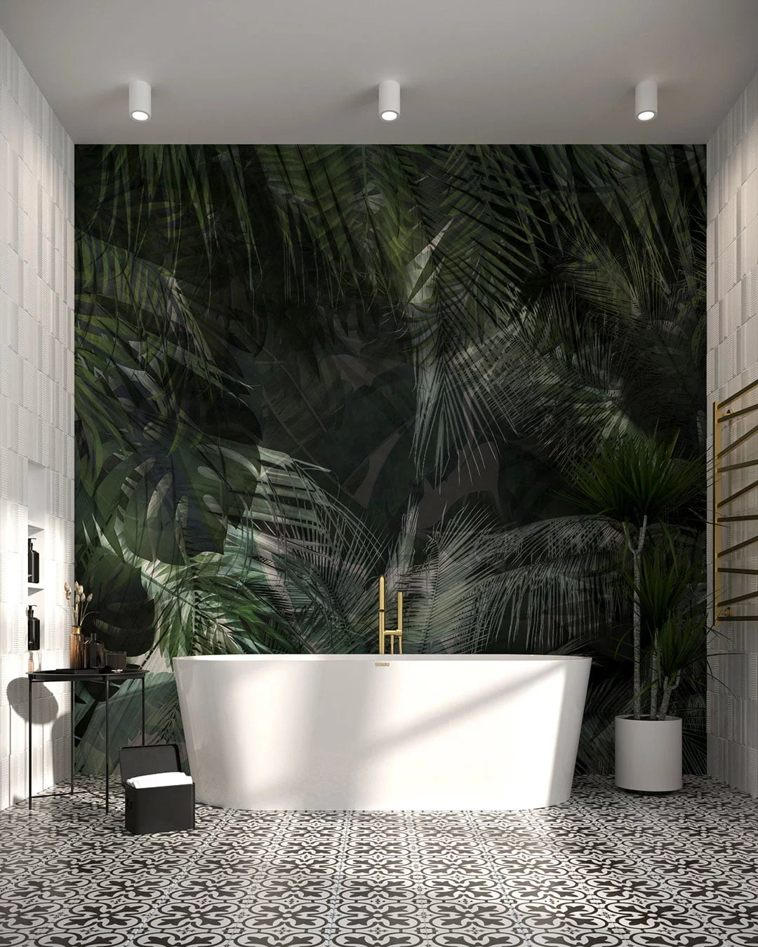 Wall Mural Jungle Noir for the bathroom - kith2kin.com Dark tropical leaves wall mural for the bathroom