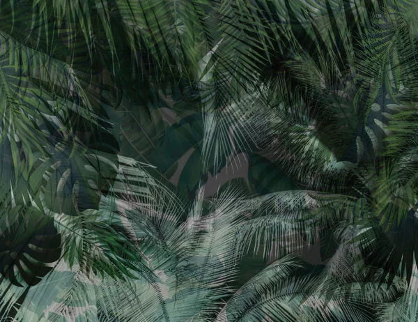 Dark green tropical leaves wall mural