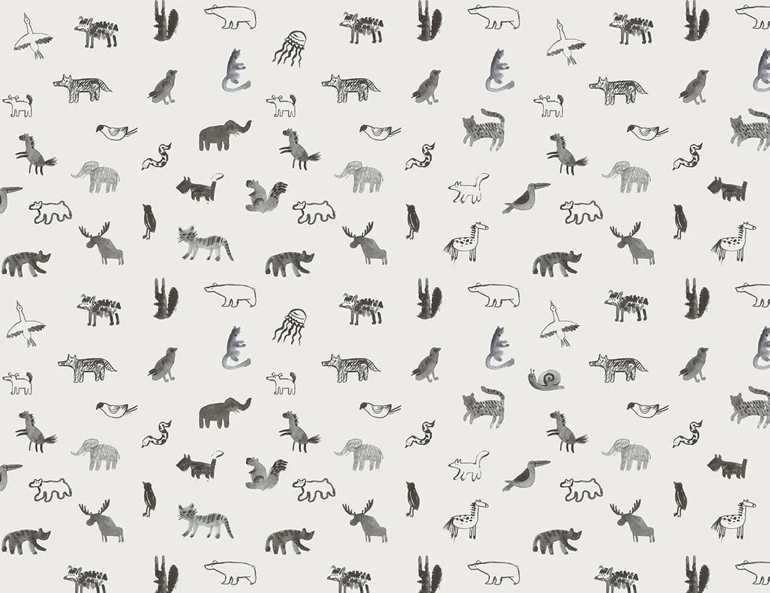 Kids patterned wallpaper with watercolor abstract minimalistic animals
