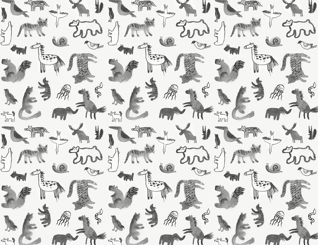 Watercolor abstract animals patterned wallpaper