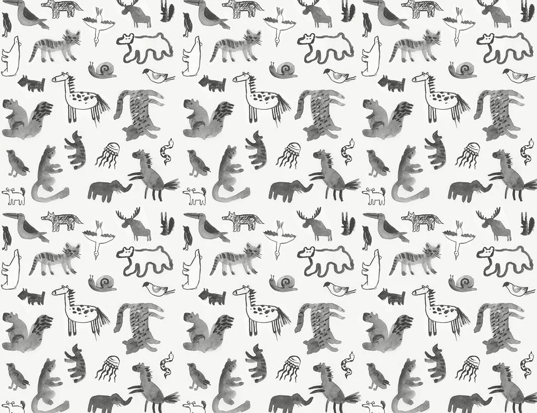 Watercolor abstract animals patterned wallpaper