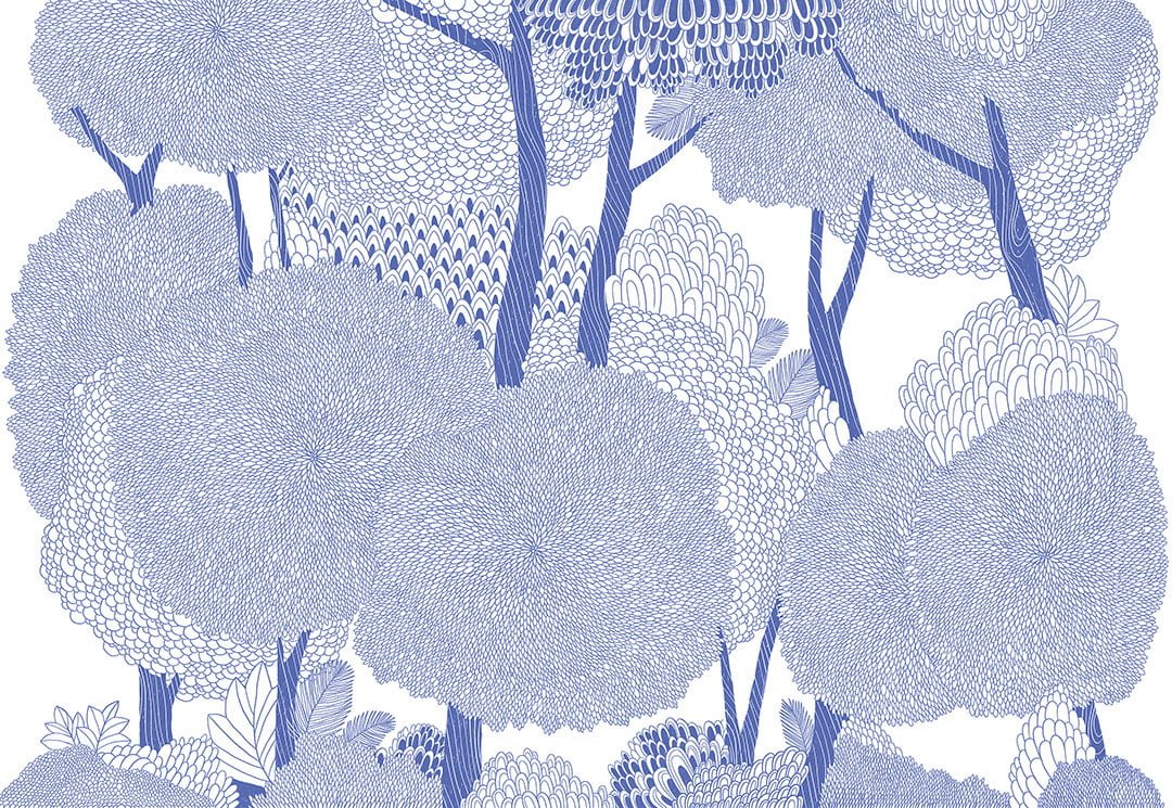 Blue graphic forest wall mural