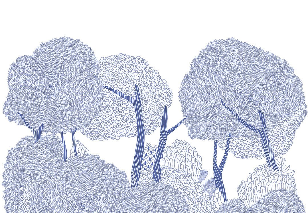 Blue graphic trees wall mural